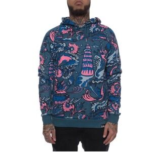 XL Mens Pink + Dolphin STREETWEAR Wave Forest Hoodie Pullover Flamingo Blue Pink
